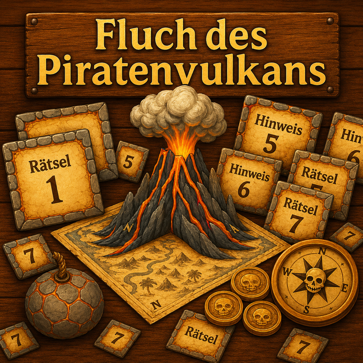 Fluch des Piratenvulkans - Escape Room zum Ausdrucken