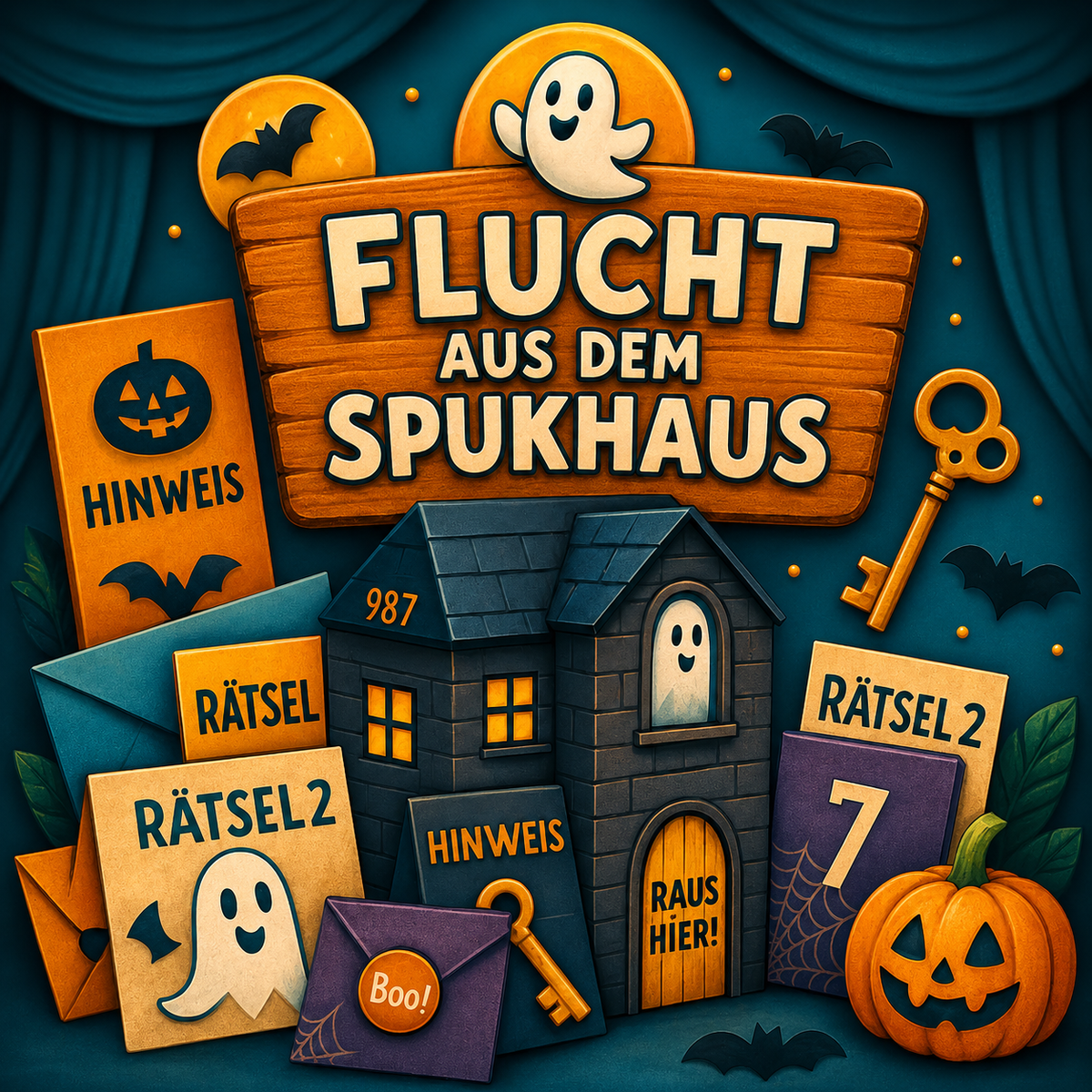 Flucht aus dem Spukhaus - Escape Room zum Ausdrucken