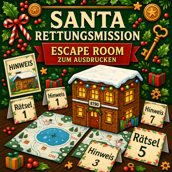 Santa Rettungsmission - Escape Room zum Ausdrucken