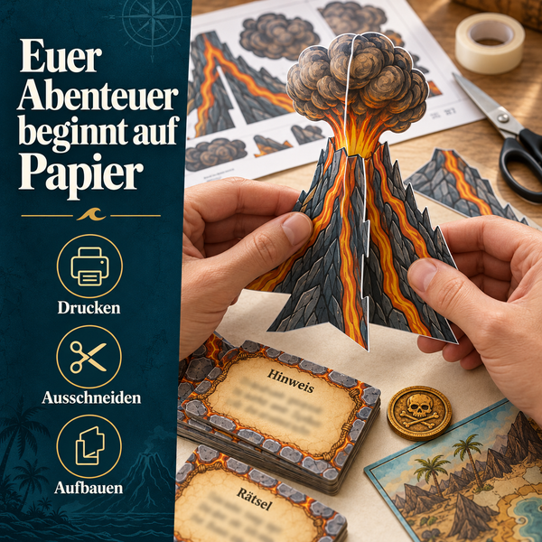 Fluch des Piratenvulkans - Escape Room zum Ausdrucken