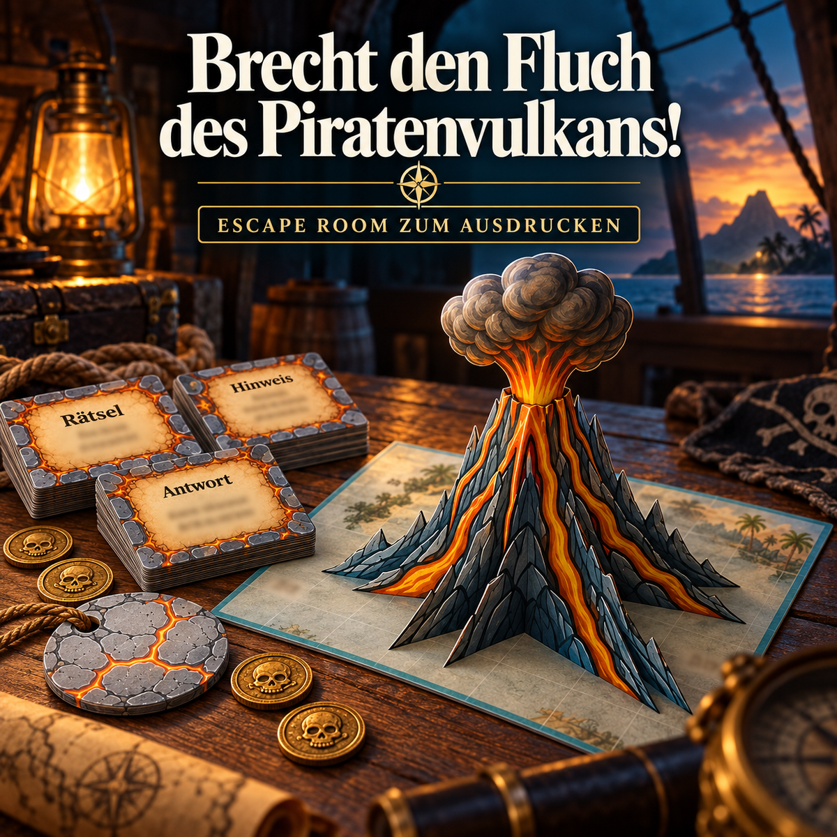 Fluch des Piratenvulkans - Escape Room zum Ausdrucken