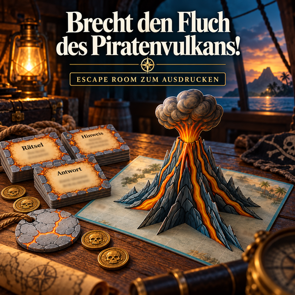 Fluch des Piratenvulkans - Escape Room zum Ausdrucken