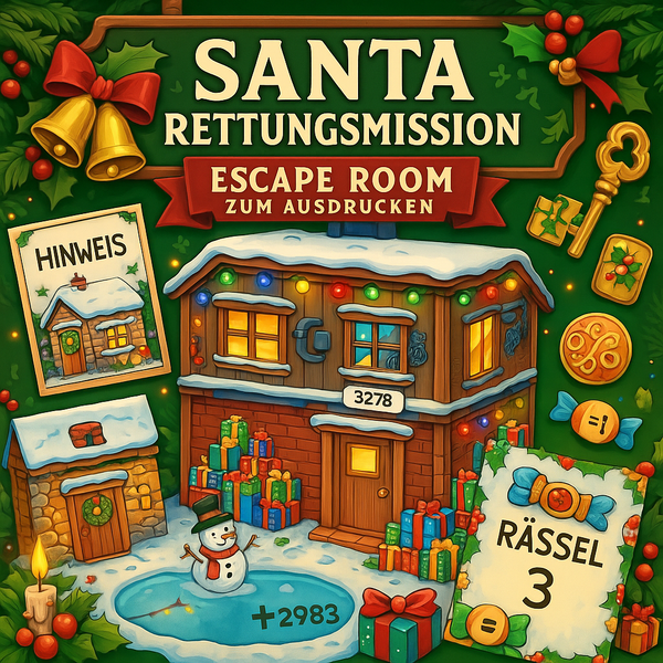 Santa Rettungsmission - Escape Room zum Ausdrucken